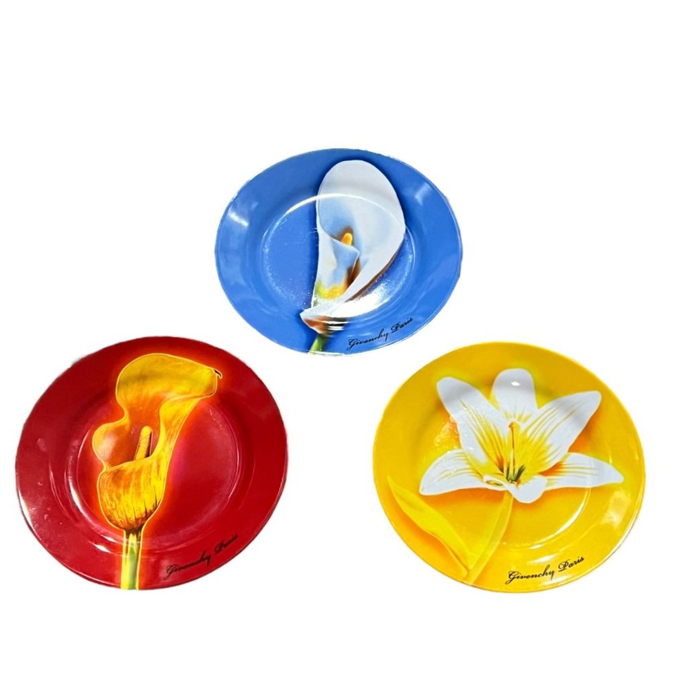Givenchy Paris Collectible Decorative Plates Set of 3 Red Yellow Blue 8"